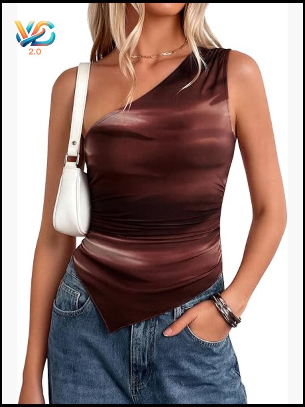 One Shoulder Mesh Sleeveless Tank Top Asymmetrical Going Out Party Shirt